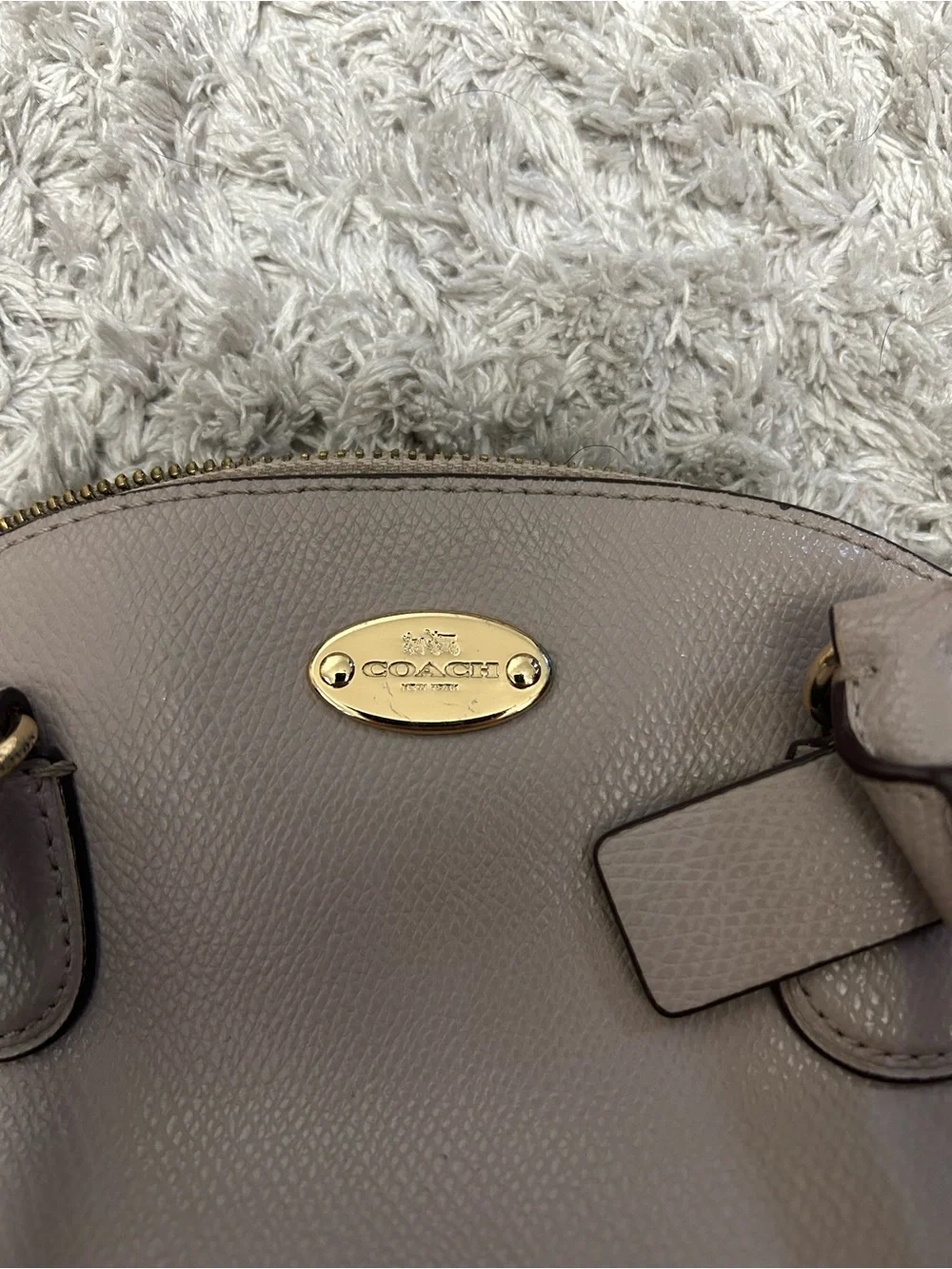 Coach Two-Tone Taupe and Cream Leather Dome Purse
